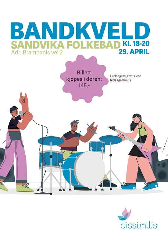 Plakat for bandkveld, illustrasjon av et band
